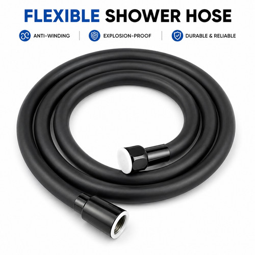 Premium black shower hose pipe - black,