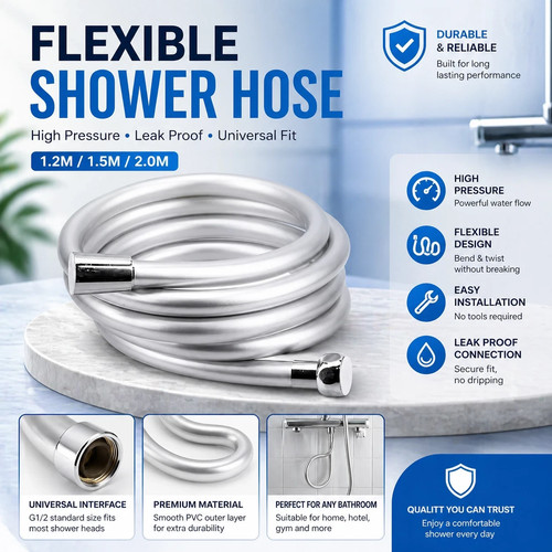 Smooth matt silver shower hose - silver,